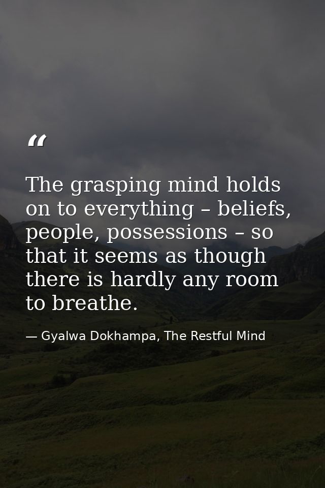 The grasping mind holds on to everything – beliefs, people, possessions – so that it seems as though there is hardly any — Gyalwa Dokhampa, The Restful Mind