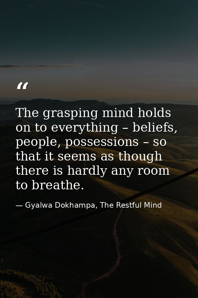 The grasping mind holds on to everything – beliefs, people, possessions – so that it seems as though there is hardly any — Gyalwa Dokhampa, The Restful Mind