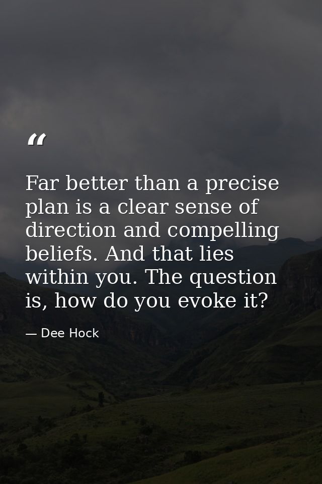Far better than a precise plan is a clear sense of direction and compelling beliefs. And that lies within you. The quest — Dee Hock