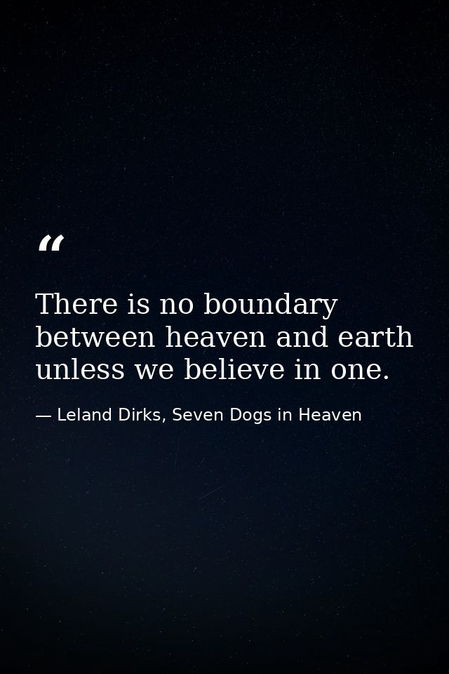 There is no boundary between heaven and earth unless we believe in one. — Leland Dirks, Seven Dogs in Heaven