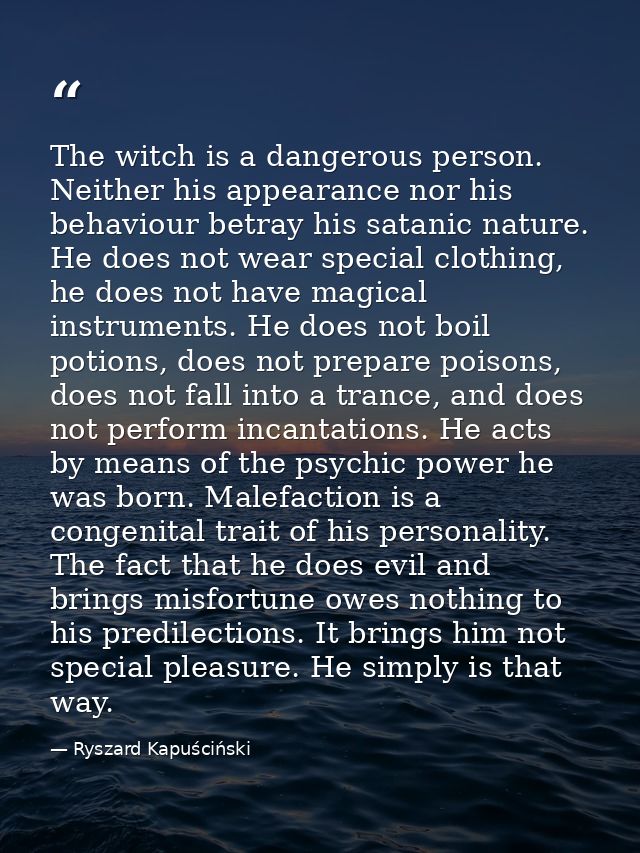 The witch is a dangerous person. Neither his appearance nor his behaviour betray his satanic nature. He does not wear sp — Ryszard Kapuściński