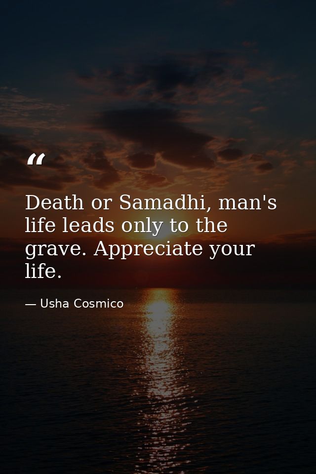 Death or Samadhi, man's life leads only to the grave. Appreciate your life. — Usha Cosmico