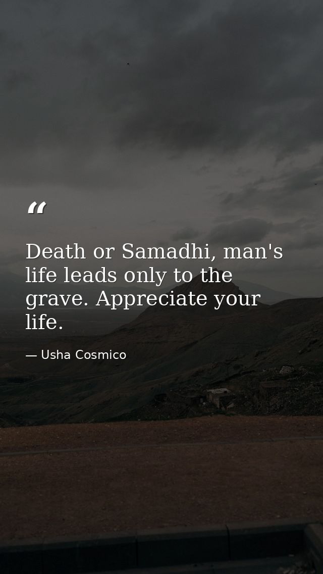 Death or Samadhi, man's life leads only to the grave. Appreciate your life. — Usha Cosmico