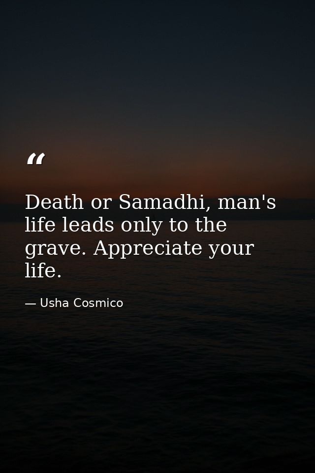 Death or Samadhi, man's life leads only to the grave. Appreciate your life. — Usha Cosmico