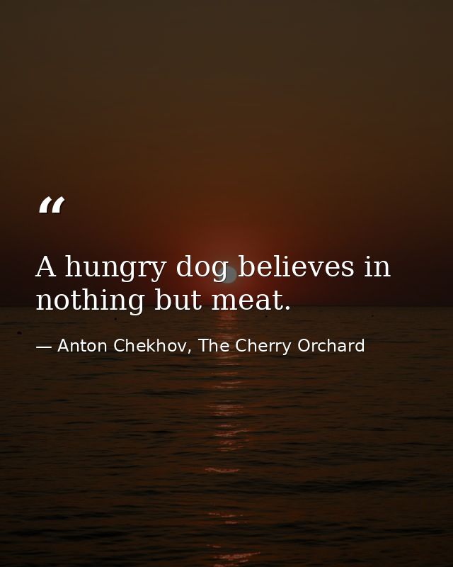 A hungry dog believes in nothing but meat. — Anton Chekhov, The Cherry Orchard