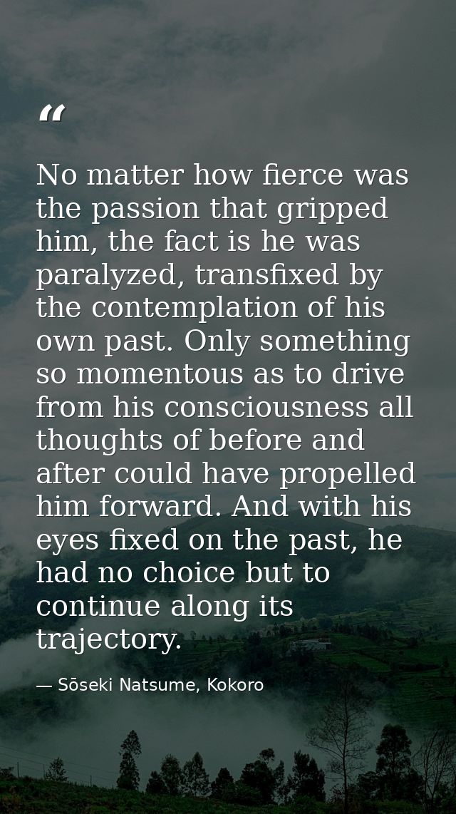 No matter how fierce was the passion that gripped him, the fact is he was paralyzed, transfixed by the contemplation of  — Sōseki Natsume, Kokoro