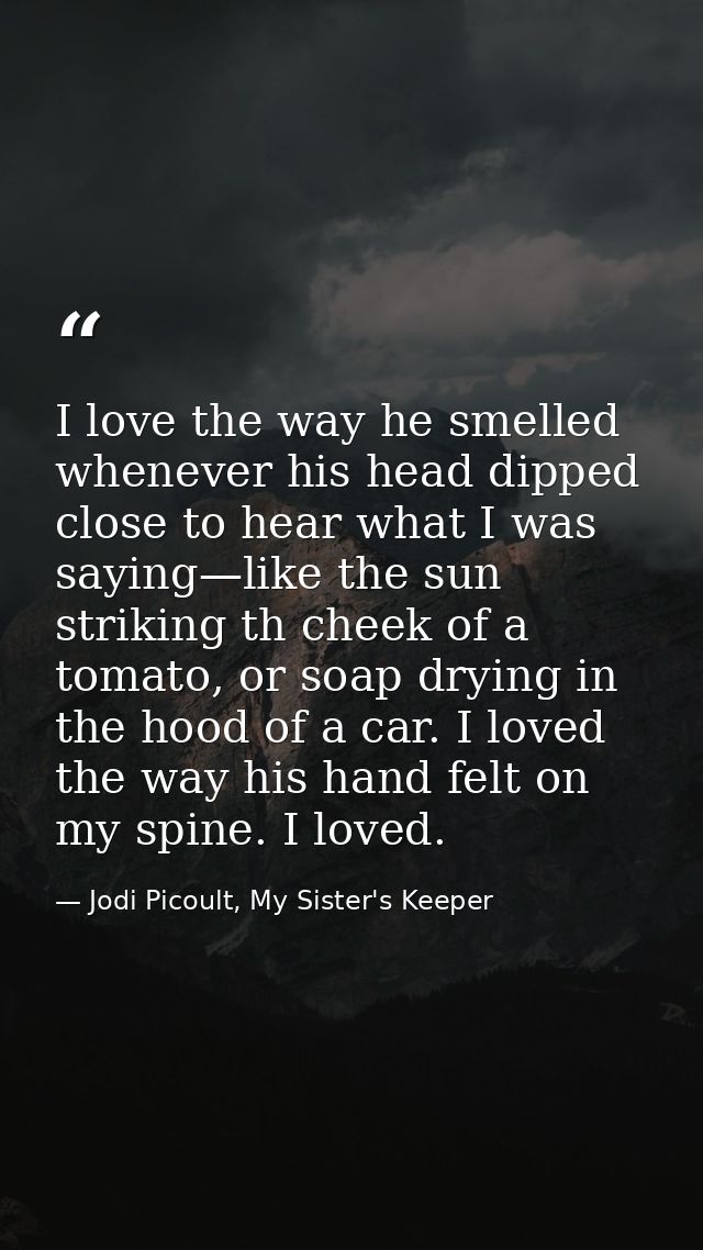 I love the way he smelled whenever his head dipped close to hear what I was saying—like the sun striking th cheek of a t — Jodi Picoult, My Sister's Keeper