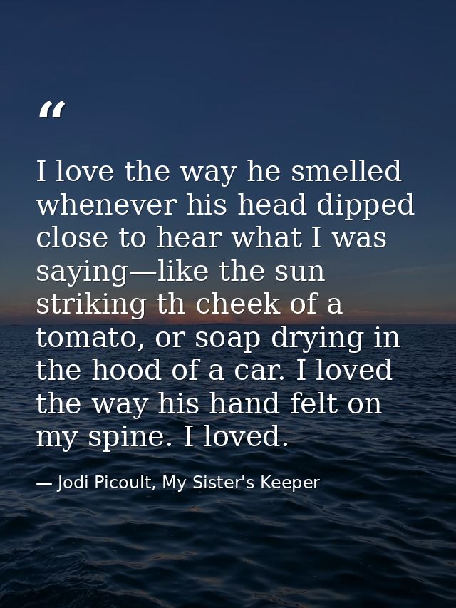 I love the way he smelled whenever his head dipped close to hear what I was saying—like the sun striking th cheek of a t — Jodi Picoult, My Sister's Keeper
