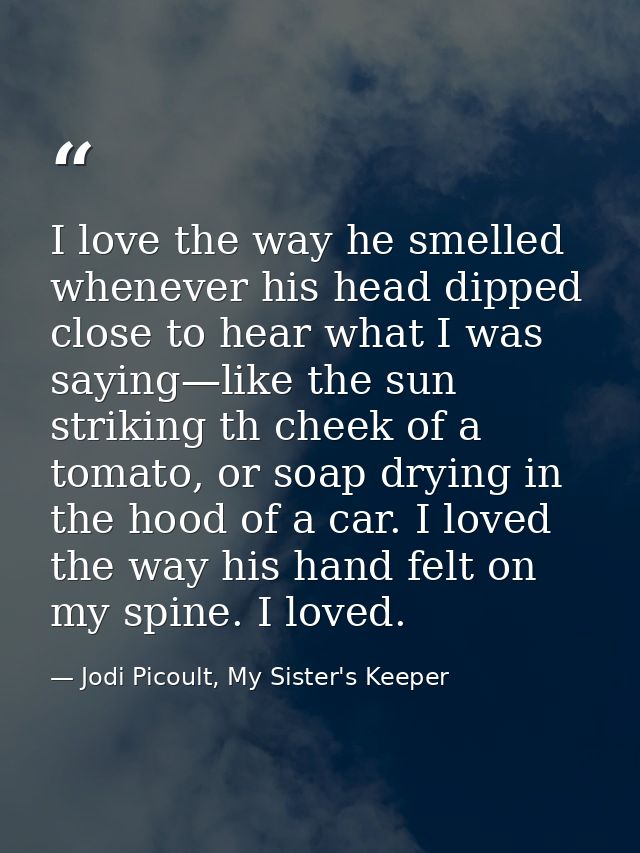 I love the way he smelled whenever his head dipped close to hear what I was saying—like the sun striking th cheek of a t — Jodi Picoult, My Sister's Keeper