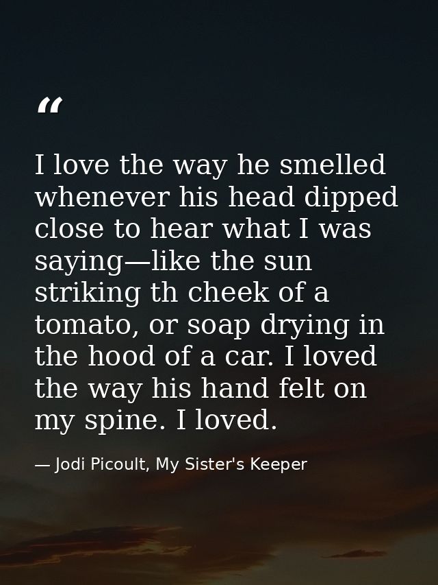 I love the way he smelled whenever his head dipped close to hear what I was saying—like the sun striking th cheek of a t — Jodi Picoult, My Sister's Keeper
