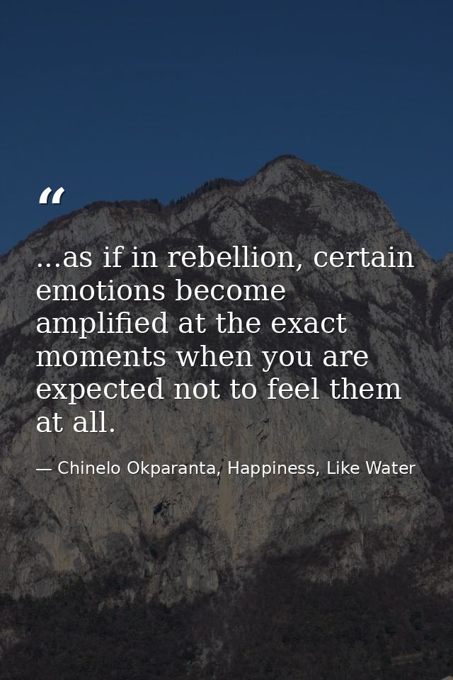 ...as if in rebellion, certain emotions become amplified at the exact moments when you are expected not to feel them at  — Chinelo Okparanta, Happiness, Like Water