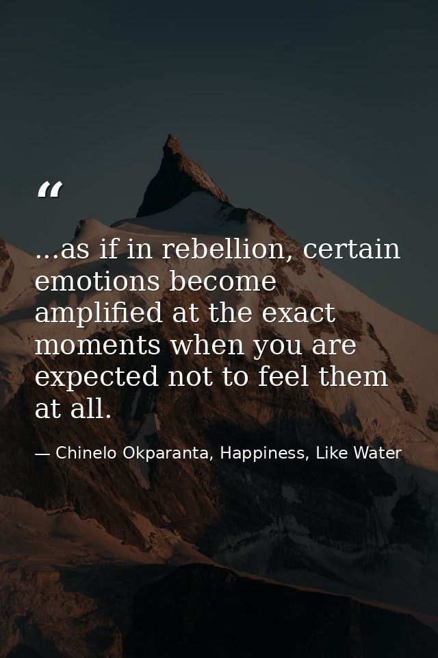 ...as if in rebellion, certain emotions become amplified at the exact moments when you are expected not to feel them at  — Chinelo Okparanta, Happiness, Like Water
