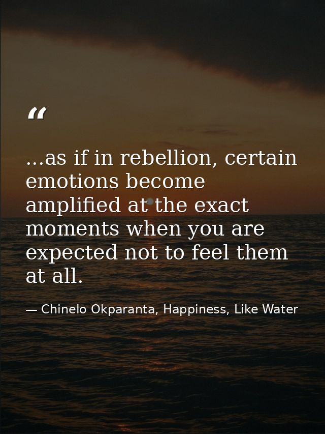 ...as if in rebellion, certain emotions become amplified at the exact moments when you are expected not to feel them at  — Chinelo Okparanta, Happiness, Like Water