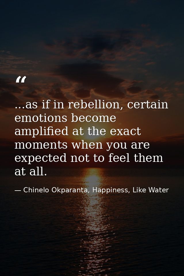 ...as if in rebellion, certain emotions become amplified at the exact moments when you are expected not to feel them at  — Chinelo Okparanta, Happiness, Like Water