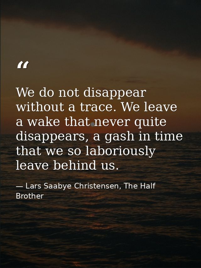 We do not disappear without a trace. We leave a wake that never quite disappears, a gash in time that we so laboriously  — Lars Saabye Christensen, The Half Brother
