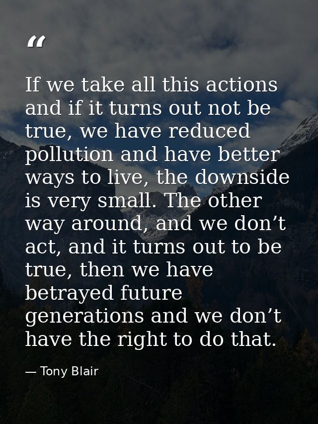 If we take all this actions and if it turns out not be true, we have reduced pollution and have better ways to live, the — Tony Blair