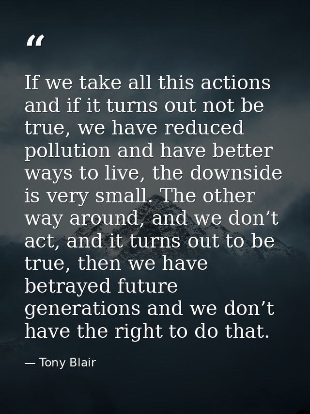 If we take all this actions and if it turns out not be true, we have reduced pollution and have better ways to live, the — Tony Blair