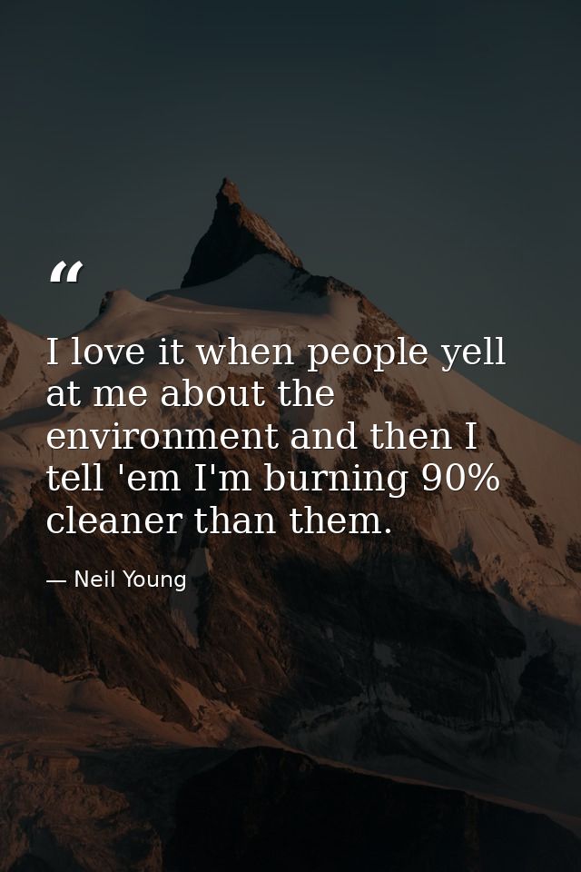 I love it when people yell at me about the environment and then I tell 'em I'm burning 90% cleaner than them. — Neil Young