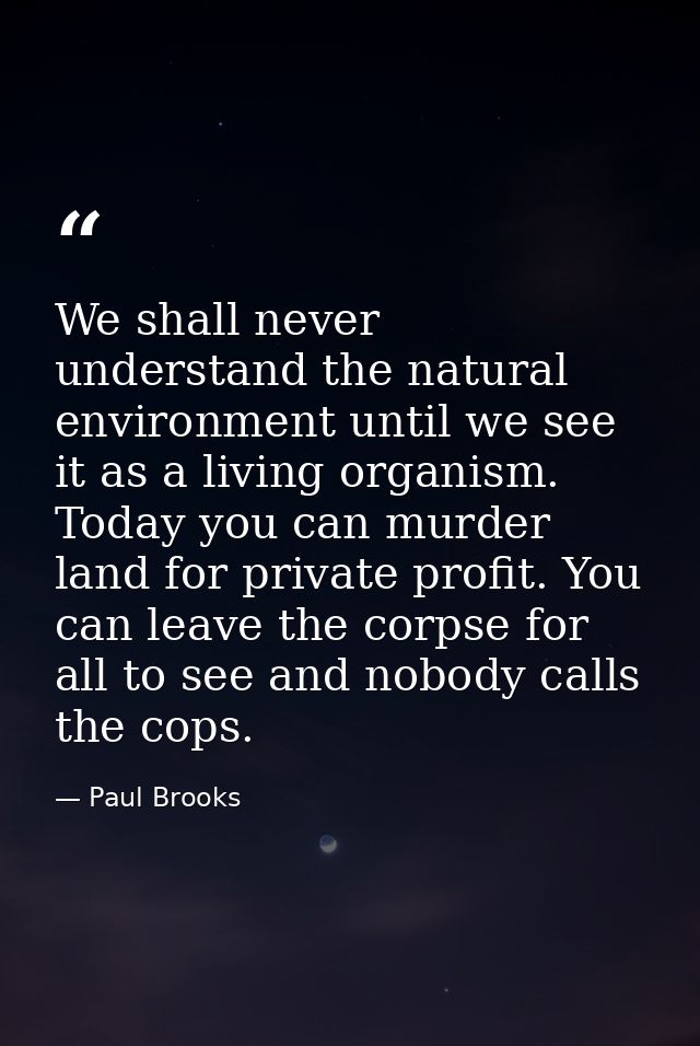 We shall never understand the natural environment until we see it as a living organism. Today you can murder land for pr — Paul Brooks