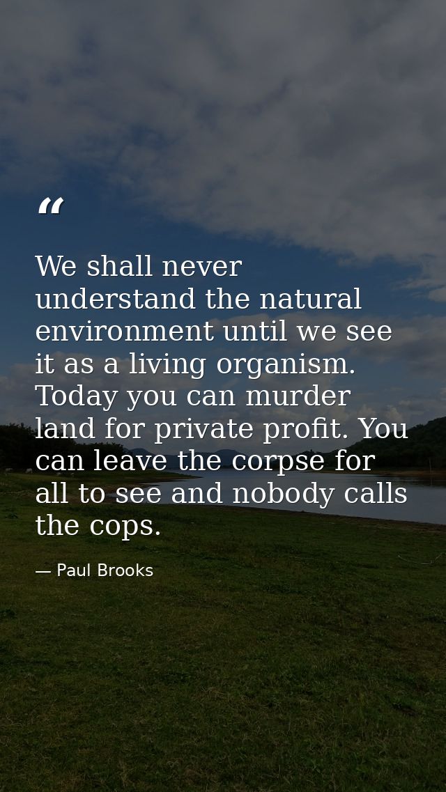We shall never understand the natural environment until we see it as a living organism. Today you can murder land for pr — Paul Brooks