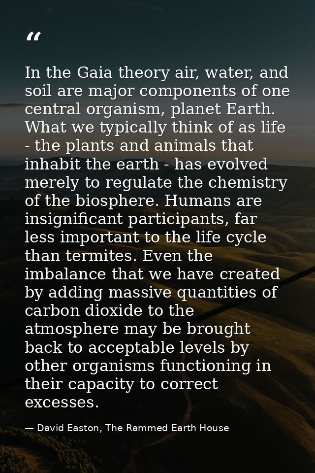 In the Gaia theory air, water, and soil are major components of one central organism, planet Earth. What we typically th — David Easton, The Rammed Earth House