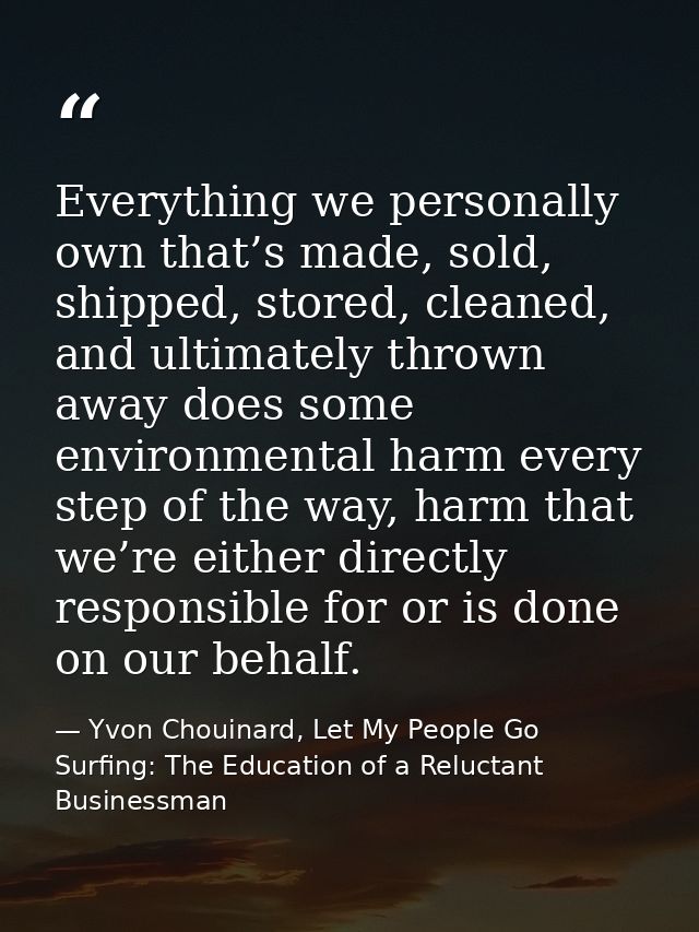 Everything we personally own that’s made, sold, shipped, stored, cleaned, and ultimately thrown away does some environme — Yvon Chouinard, Let My People Go Surfing: The Education of a Reluctant Businessman