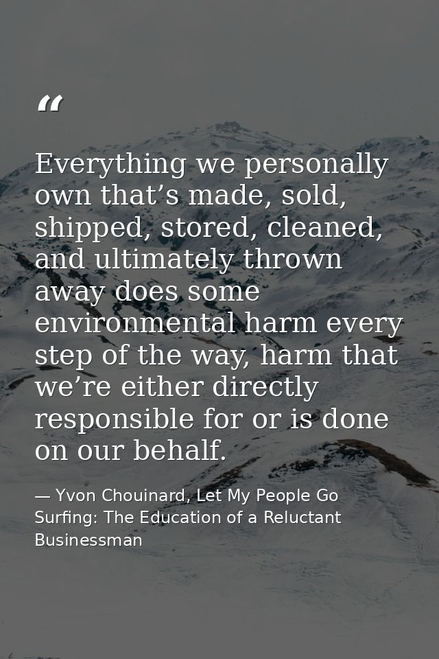 Everything we personally own that’s made, sold, shipped, stored, cleaned, and ultimately thrown away does some environme — Yvon Chouinard, Let My People Go Surfing: The Education of a Reluctant Businessman