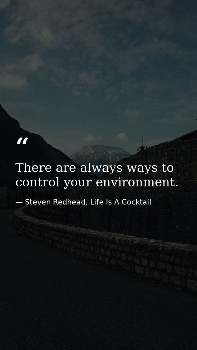 There are always ways to control your environment. — Steven Redhead, Life Is A Cocktail
