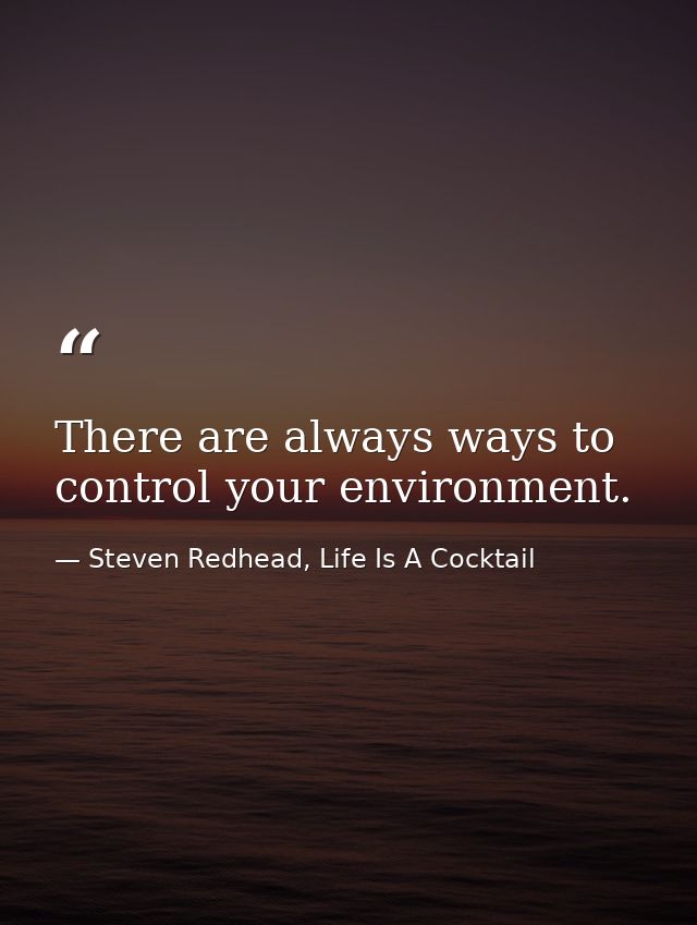 There are always ways to control your environment. — Steven Redhead, Life Is A Cocktail