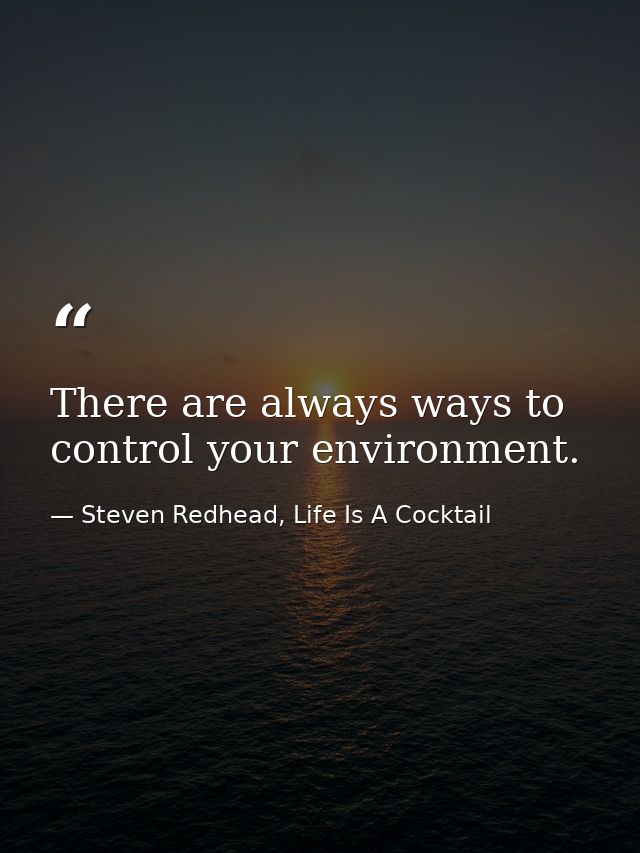 There are always ways to control your environment. — Steven Redhead, Life Is A Cocktail