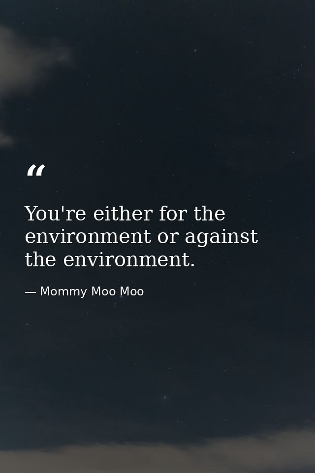 You're either for the environment or against the environment. — Mommy Moo Moo
