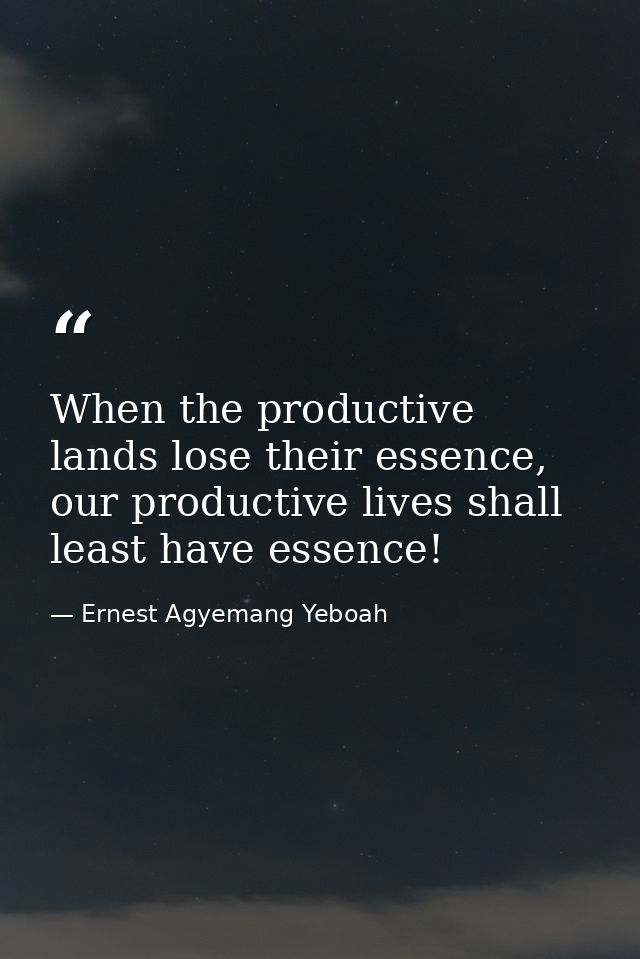 When the productive lands lose their essence, our productive lives shall least have essence! — Ernest Agyemang Yeboah