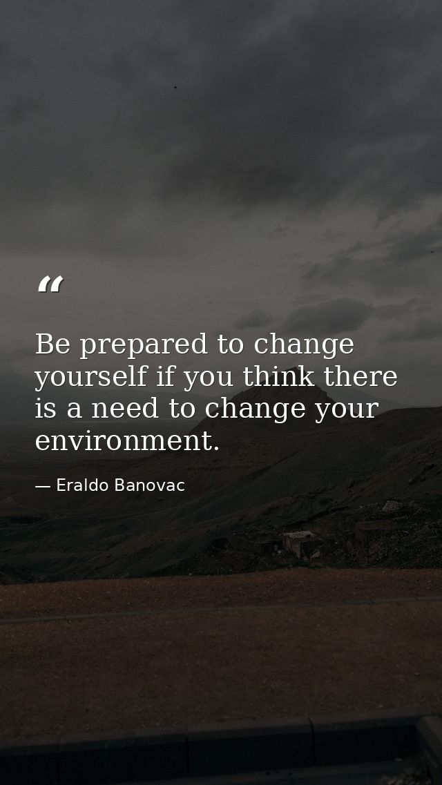 Be prepared to change yourself if you think there is a need to change your environment. — Eraldo Banovac