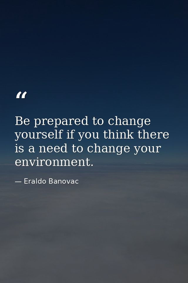 Be prepared to change yourself if you think there is a need to change your environment. — Eraldo Banovac