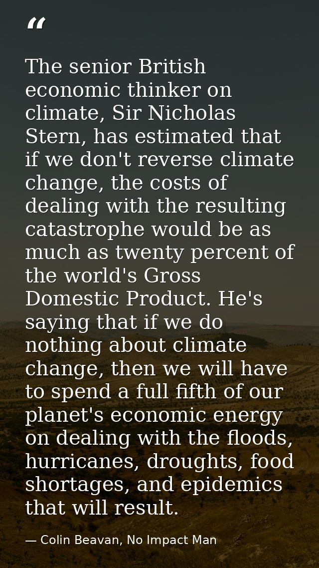 The senior British economic thinker on climate, Sir Nicholas Stern, has estimated that if we don't reverse climate chang — Colin Beavan, No Impact Man