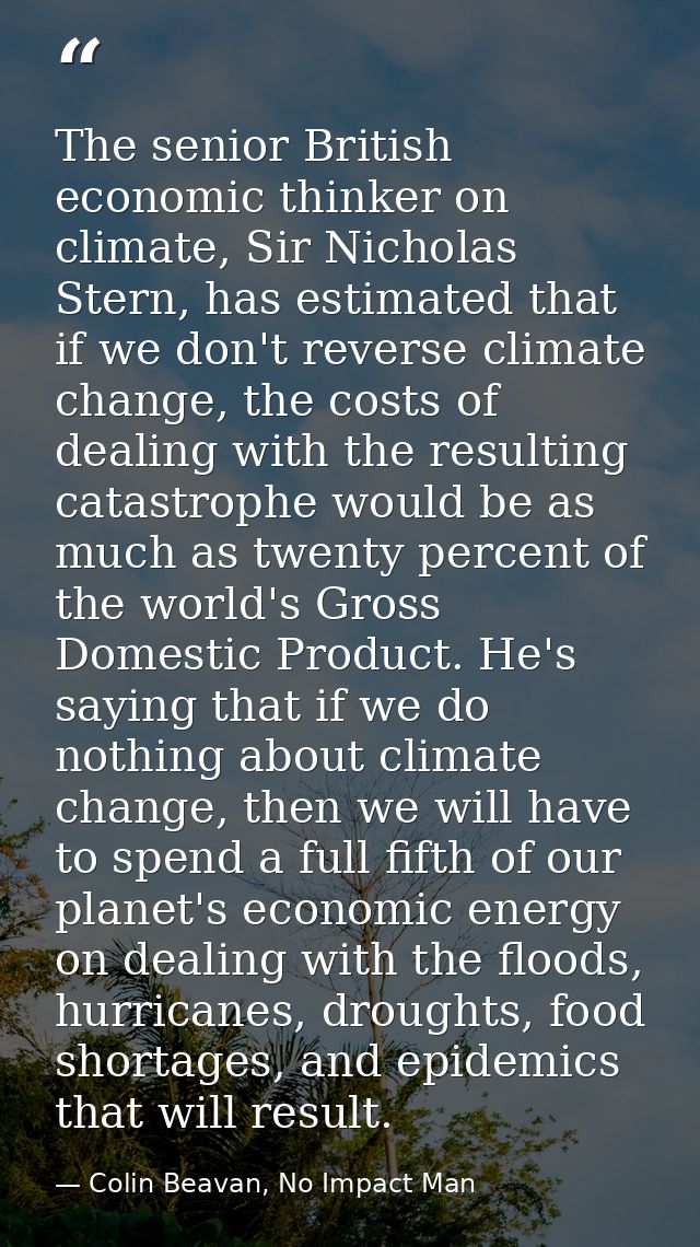The senior British economic thinker on climate, Sir Nicholas Stern, has estimated that if we don't reverse climate chang — Colin Beavan, No Impact Man
