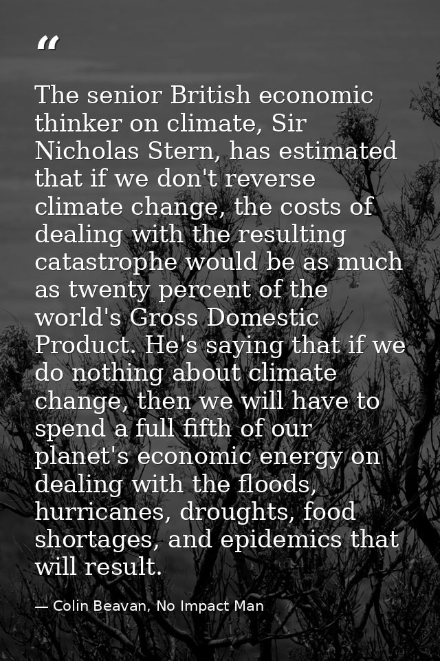 The senior British economic thinker on climate, Sir Nicholas Stern, has estimated that if we don't reverse climate chang — Colin Beavan, No Impact Man