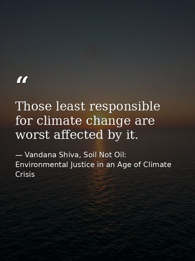 Those least responsible for climate change are worst affected by it. — Vandana Shiva, Soil Not Oil: Environmental Justice in an Age of Climate Crisis
