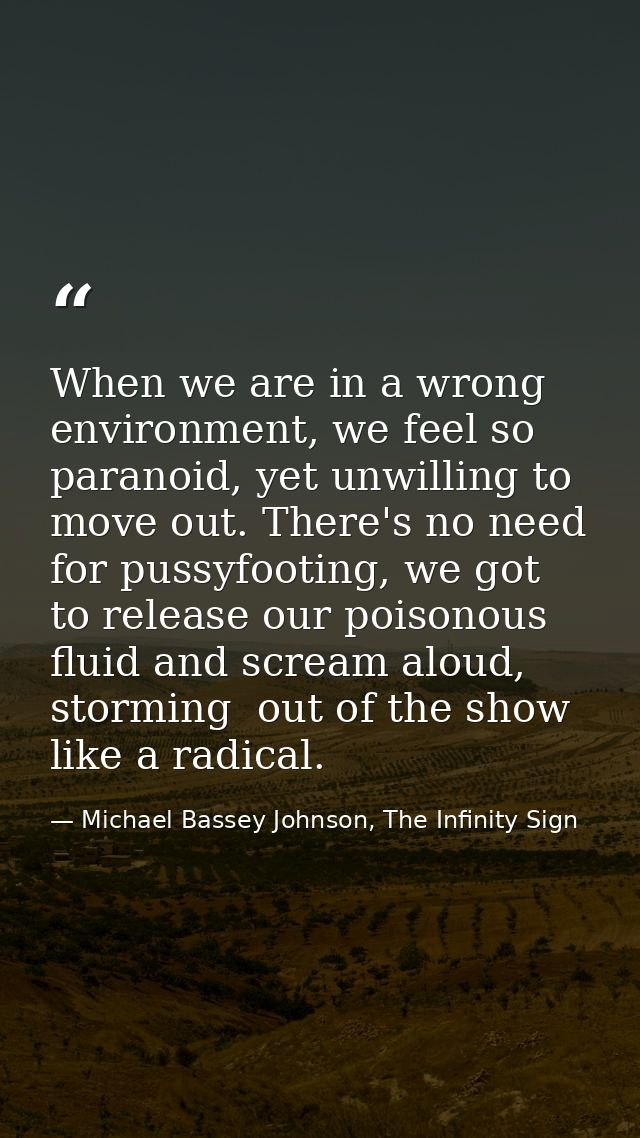 When we are in a wrong environment, we feel so paranoid, yet unwilling to move out. There's no need for pussyfooting, we — Michael Bassey Johnson, The Infinity Sign