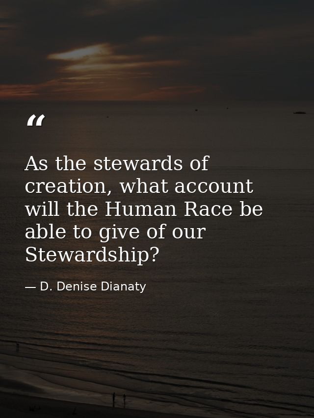 As the stewards of creation, what account will the Human Race be able to give of our Stewardship? — D. Denise Dianaty