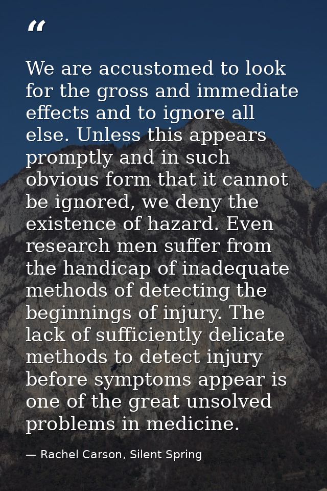 We are accustomed to look for the gross and immediate effects and to ignore all else. Unless this appears promptly and i — Rachel Carson, Silent Spring