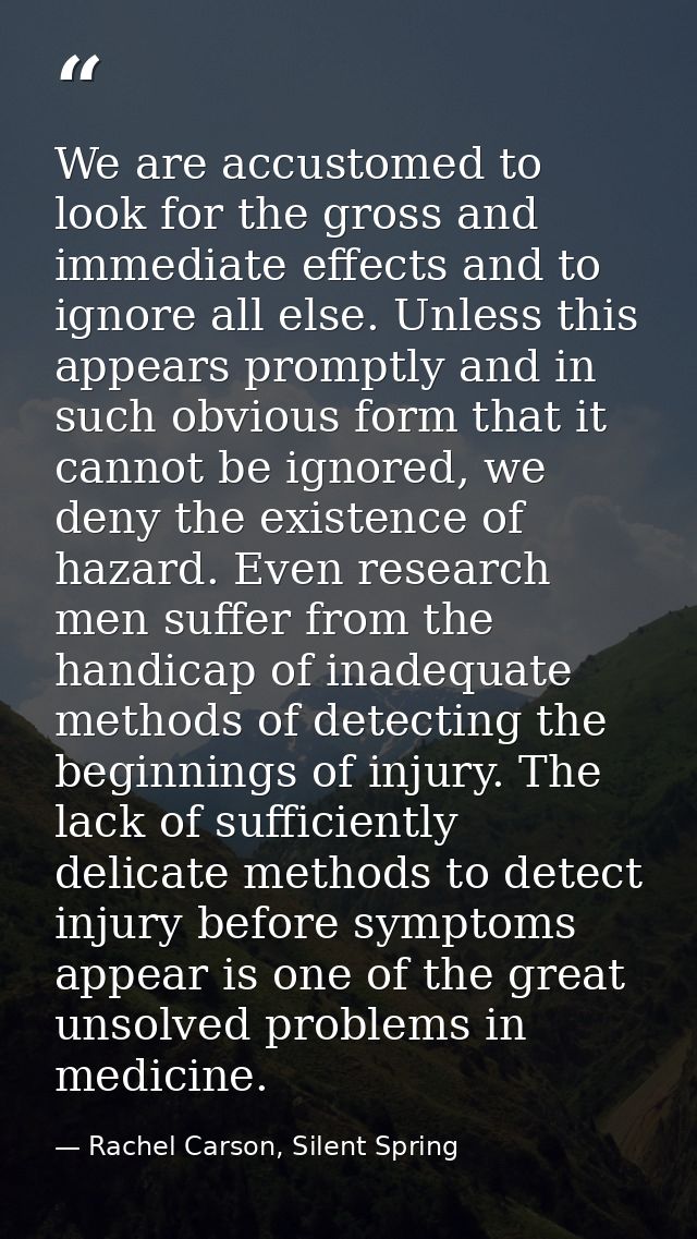 We are accustomed to look for the gross and immediate effects and to ignore all else. Unless this appears promptly and i — Rachel Carson, Silent Spring
