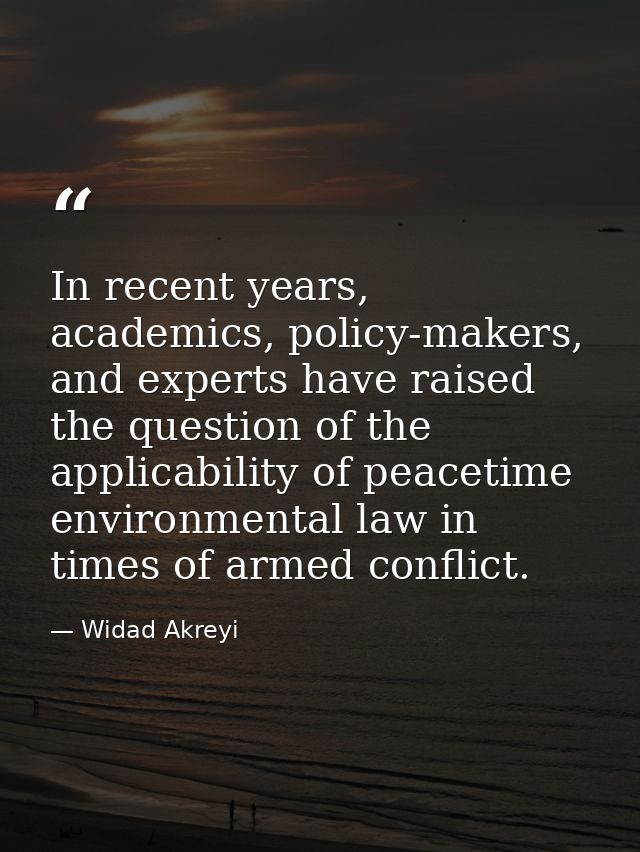 In recent years, academics, policy-makers, and experts have raised the question of the applicability of peacetime enviro — Widad Akreyi