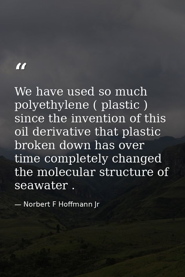 We have used so much polyethylene ( plastic ) since the invention of this oil derivative that plastic broken down has ov — Norbert F Hoffmann Jr