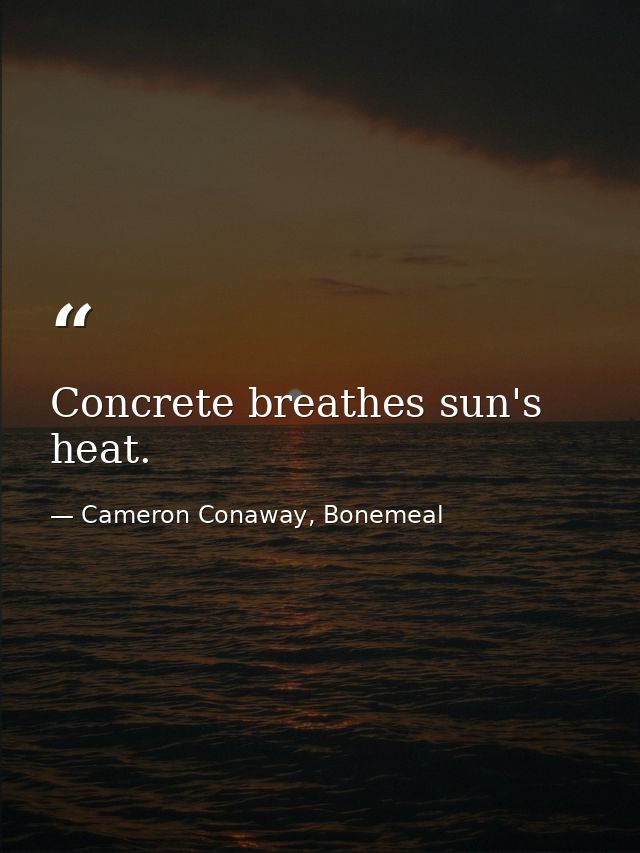 Concrete breathes sun's heat. — Cameron Conaway, Bonemeal