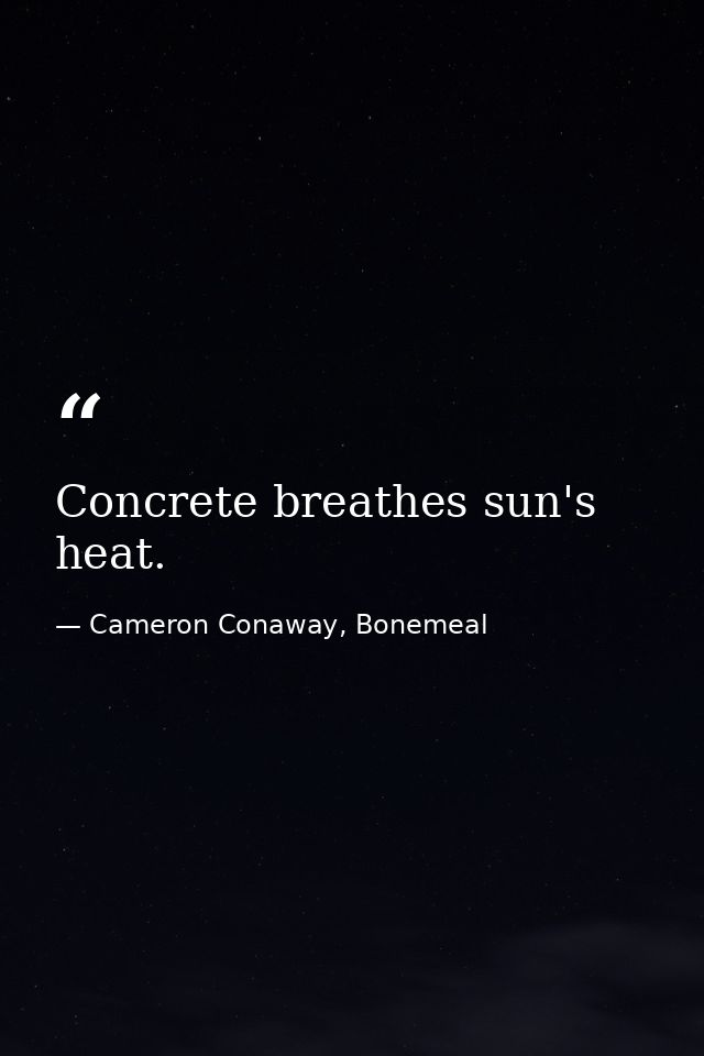 Concrete breathes sun's heat. — Cameron Conaway, Bonemeal