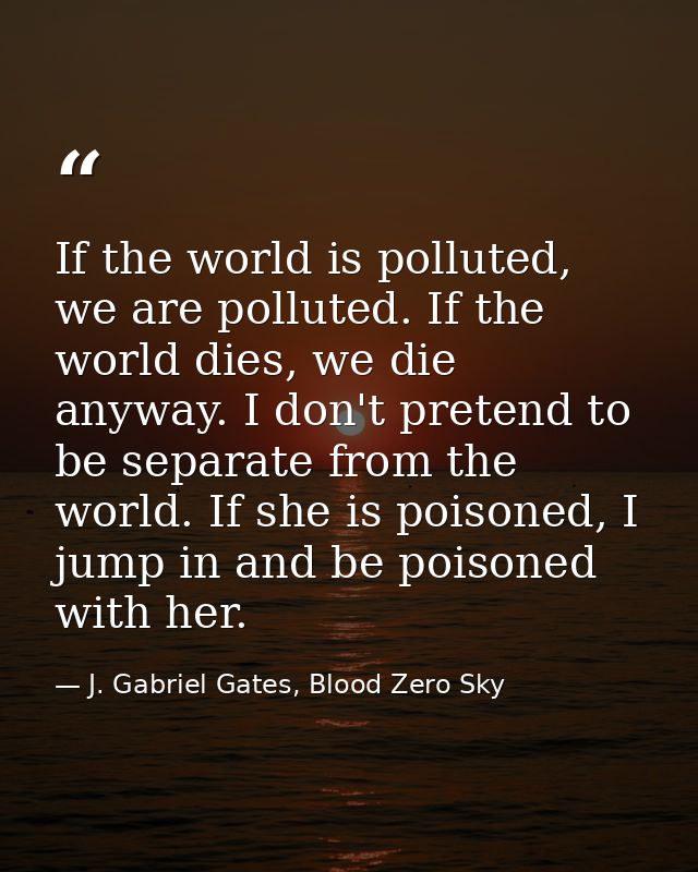 If the world is polluted, we are polluted. If the world dies, we die anyway. I don't pretend to be separate from the wor — J. Gabriel Gates, Blood Zero Sky