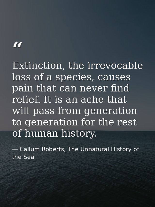 Extinction, the irrevocable loss of a species, causes pain that can never find relief. It is an ache that will pass from — Callum Roberts, The Unnatural History of the Sea
