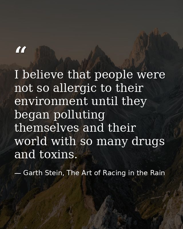 I believe that people were not so allergic to their environment until they began polluting themselves and their world wi — Garth Stein, The Art of Racing in the Rain
