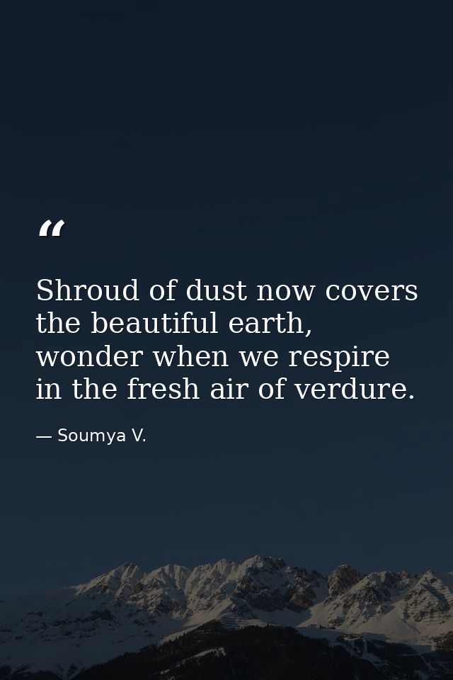 Shroud of dust now covers the beautiful earth, wonder when we respire in the fresh air of verdure. — Soumya V.